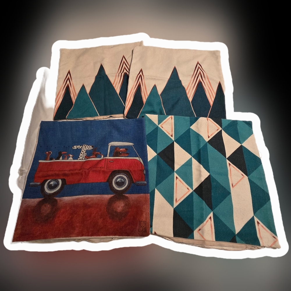 Geometric and Vintage Car Print Pillow Covers Fits 16x16
